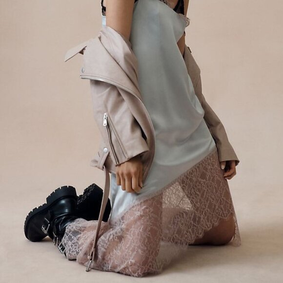 By Anthropologie Lace-Trimmed Dress SIZE 2 silver color new with tag - Picture 5 of 8